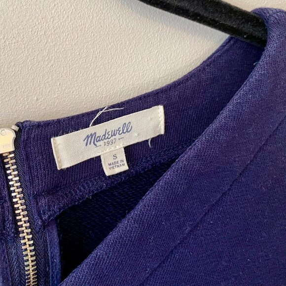 Madewell Sz Small V-neck Color-block Split-hem Sweatshirt Back Zip NavyBlue Gray - Picture 5 of 10